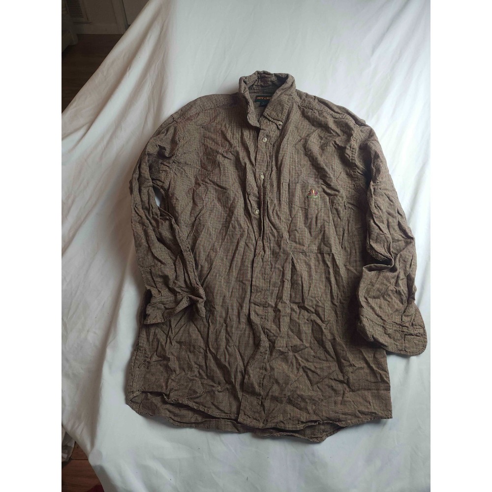 Ivy Crew Shirt Mens Medium Brown Houndstooth Button Down Long Sleeve Casual